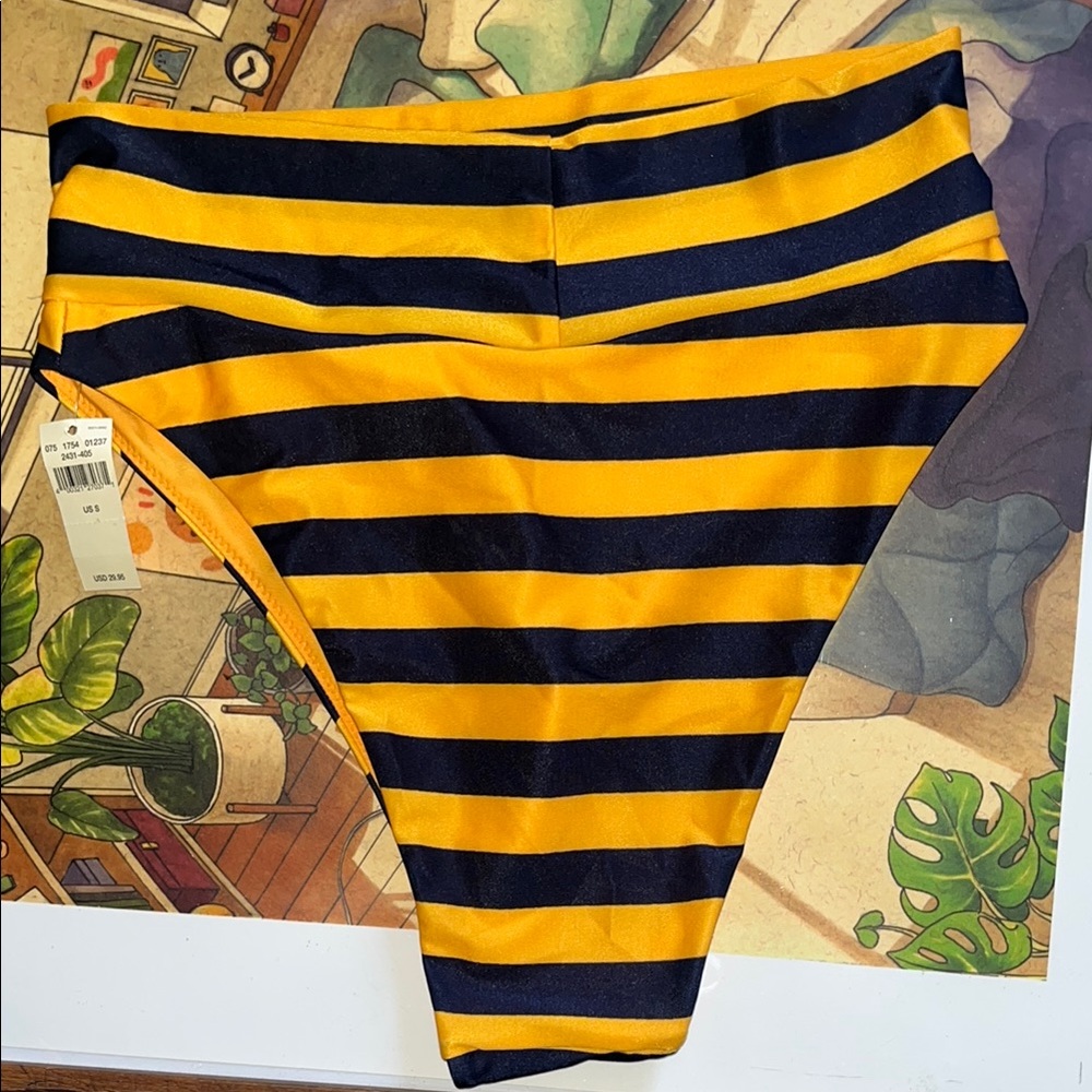 Striped High-Waisted Bikini Bottom